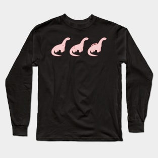 Pink Heart Dinosaurs (Pink Background) Long Sleeve T-Shirt